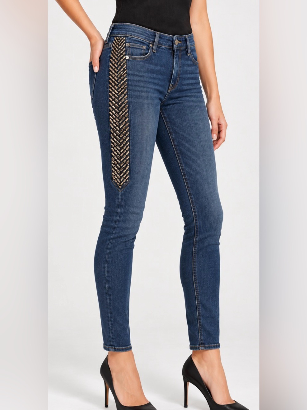 PAIGE Verdugo Ultra Skinny Indigo Studded Embellished Lange Dart Skinny Jeans 28